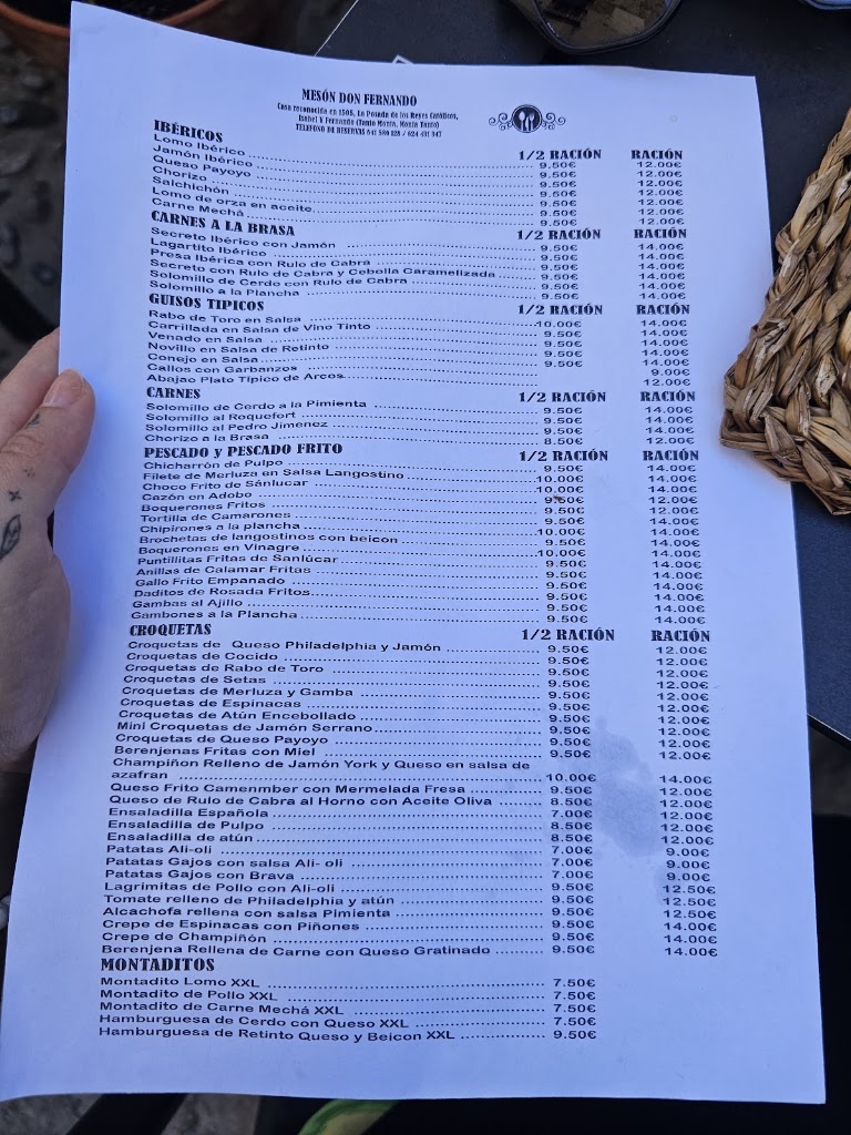 Restaurante Meson Don Fernando — Carta