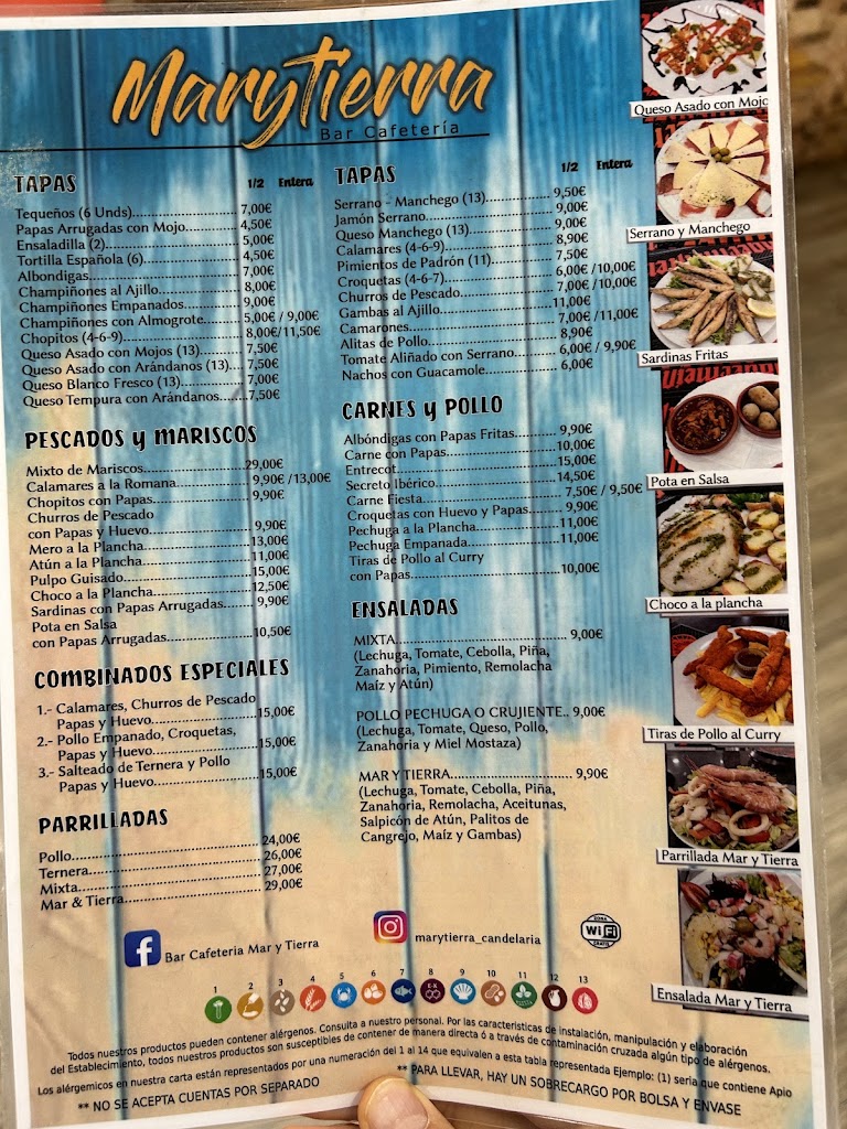 Restaurante Mar y Tierra Candelaria — Carta