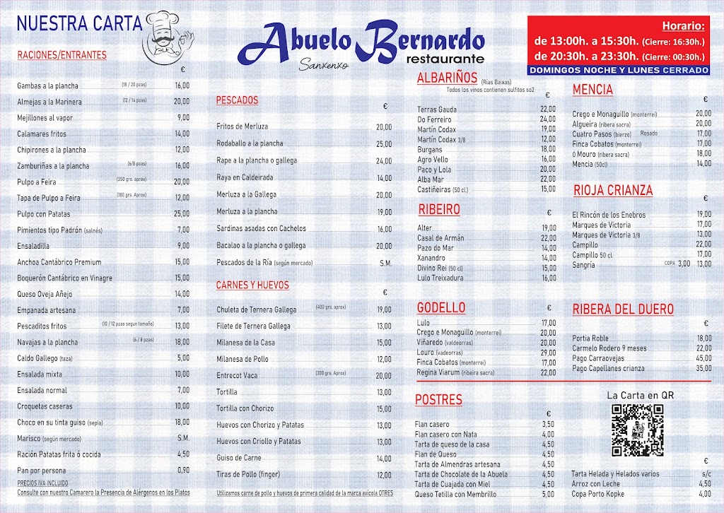 Abuelo Bernardo Restaurante — Carta
