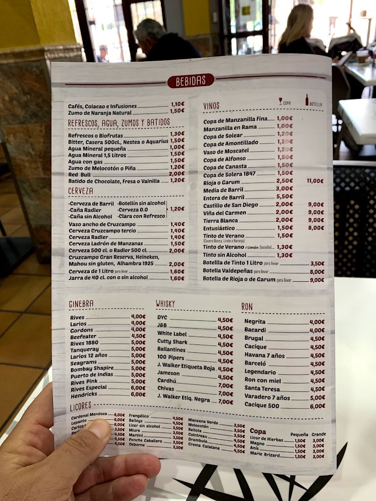 Cafeteria La Aldeana — Carta
