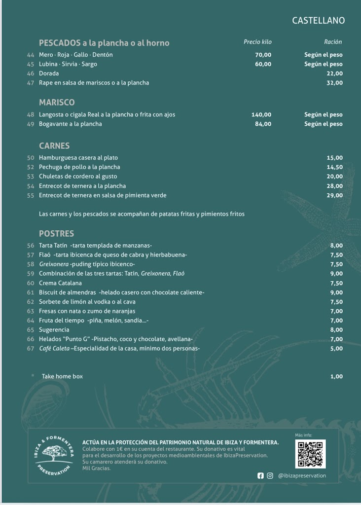 Restaurant Sa Caleta — Carta