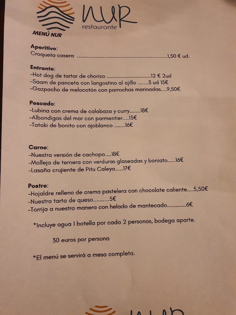 Nur Restaurante — Carta