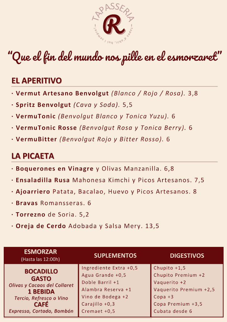 Romanssera Tapasseria Restaurante — Carta