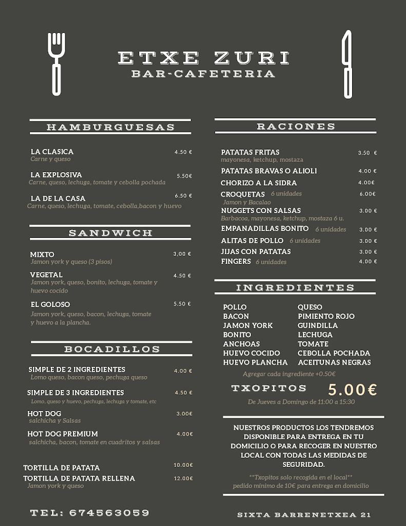 Bar Etxe Zuri — Carta