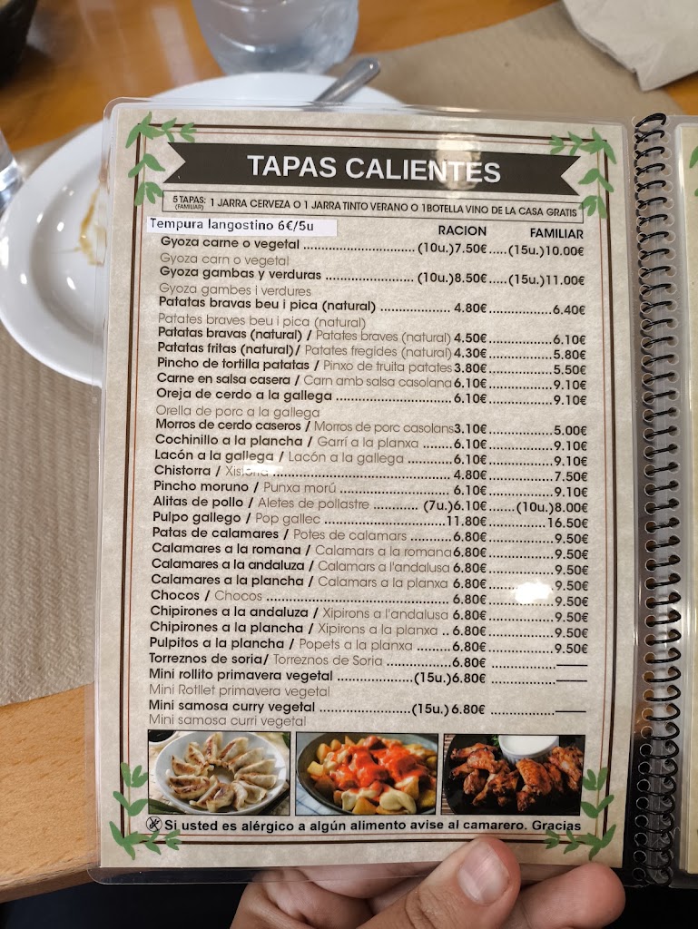 Bar-restaurant beu i pica — Carta