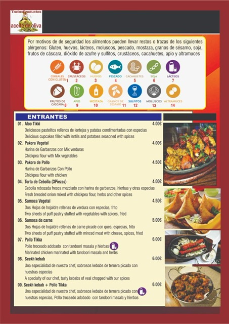 Royal Tandoori Indian Restaurant Ferrol — Carta