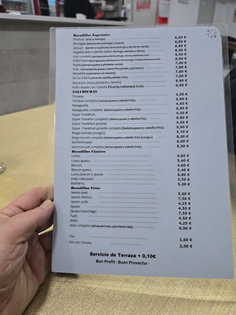 Bar restaurant Can Moragas — Carta