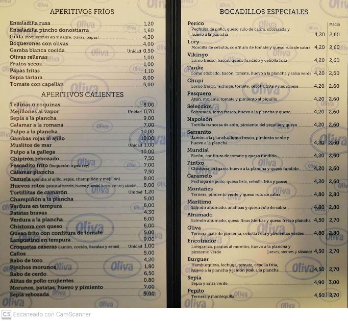 Cafe Oliva Bar — Carta