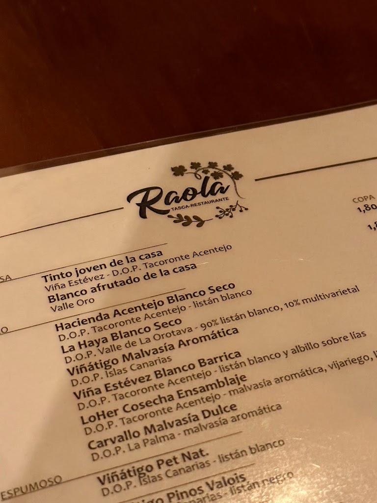 Raola. Tasca-Restaurante. — Carta