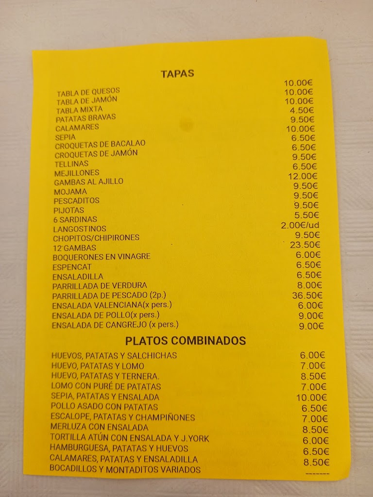 Restaurante Idoya — Carta