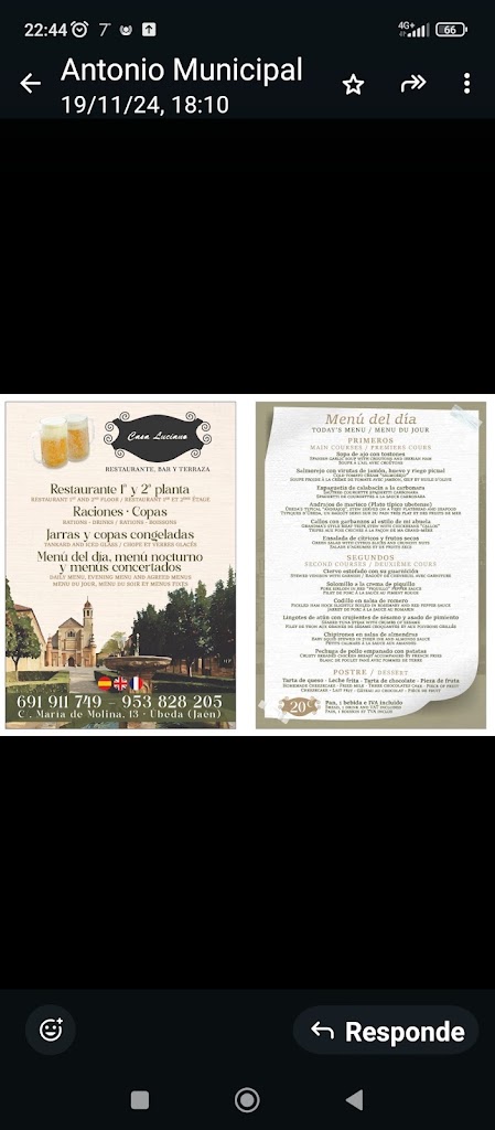 Restaurante casa Luciano — Carta