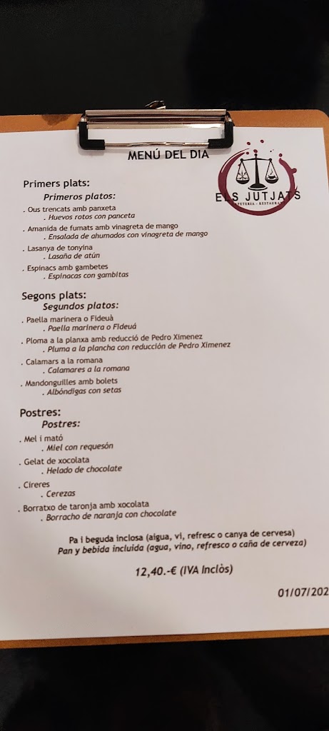 Els Jutjats Restaurant — Carta