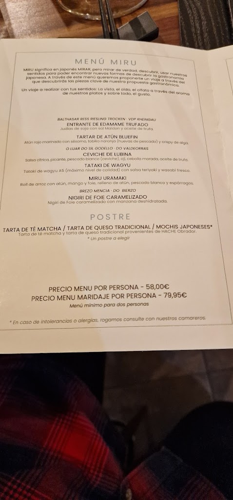 Miru Gastrofusion — Carta