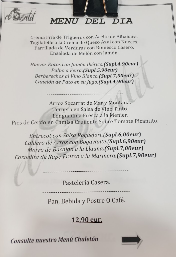 RESTAURANT EL SENTIT — Carta