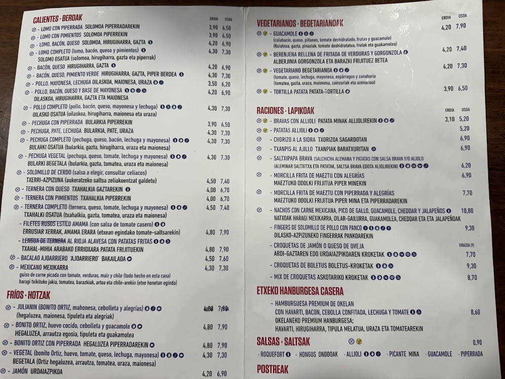 Restaurante El 7 — Carta