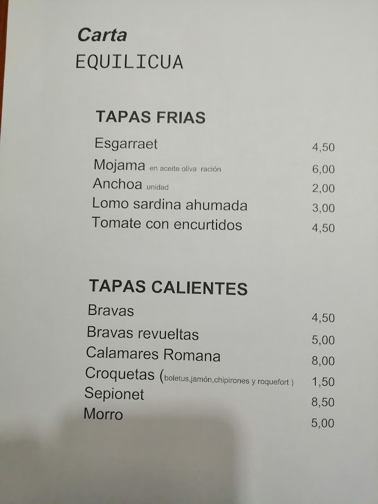 Bar Equiliqua — Carta
