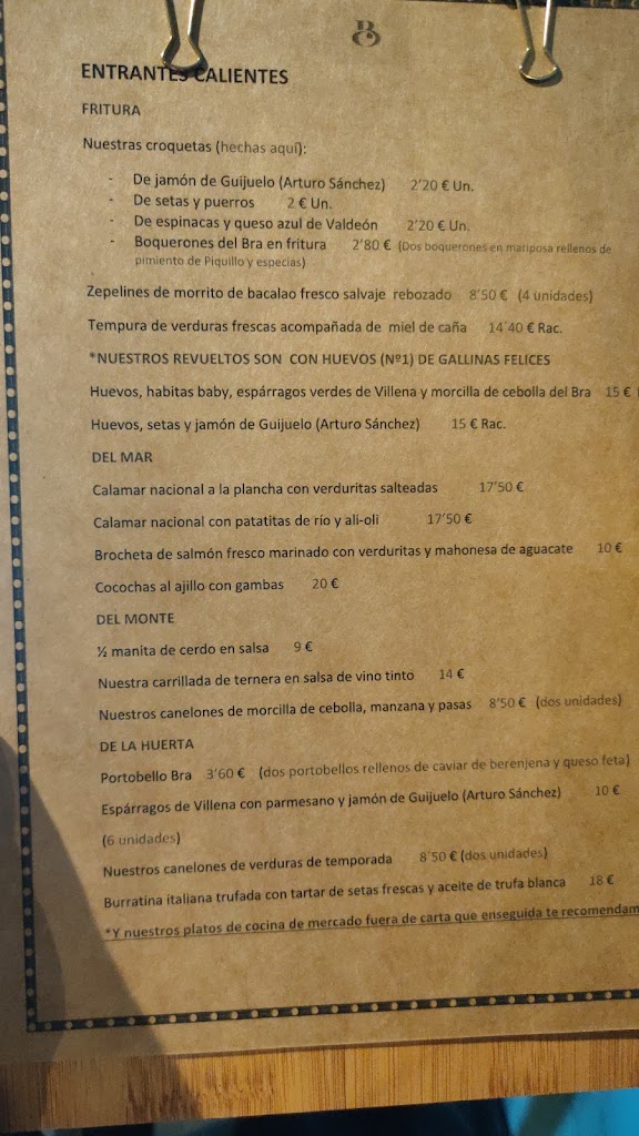 Bra Cafe Arturo — Carta