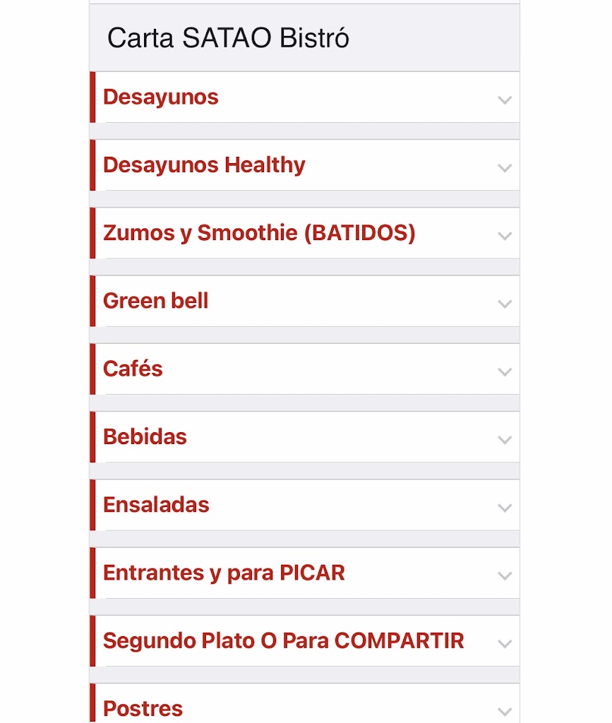 Satao Bistro — Carta