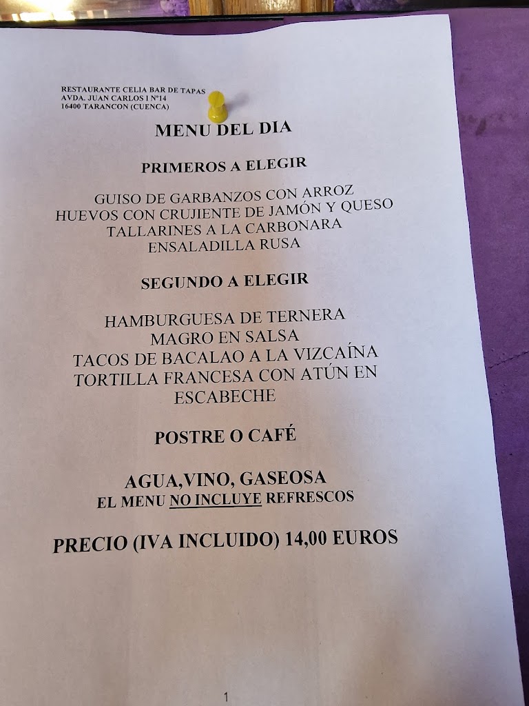 Restaurante Celia — Carta