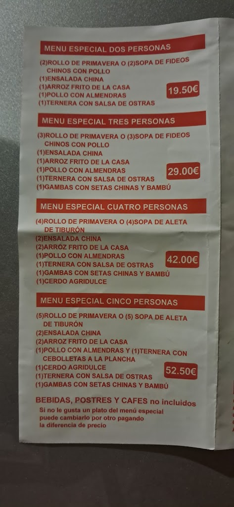 Restaurante Chino Gran Mundo — Carta