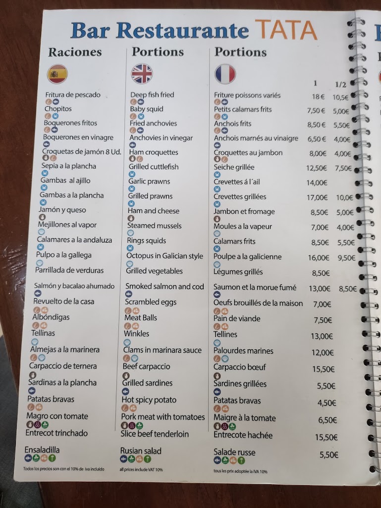 Bar-Restaurante Tata. — Carta