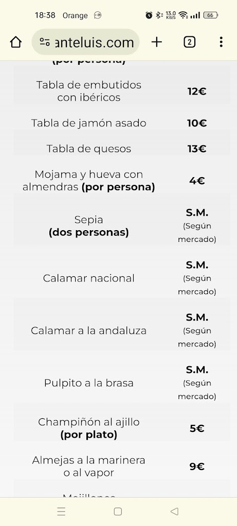 Restaurante Luis — Carta