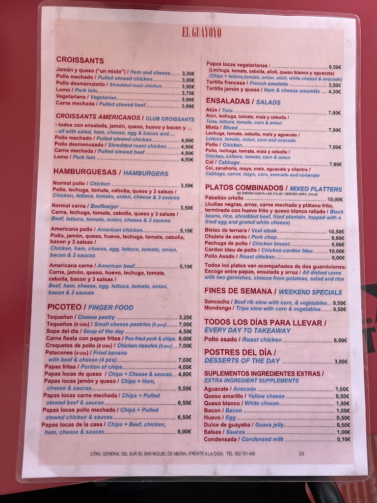 Restaurante Arepera Guayoyo — Carta