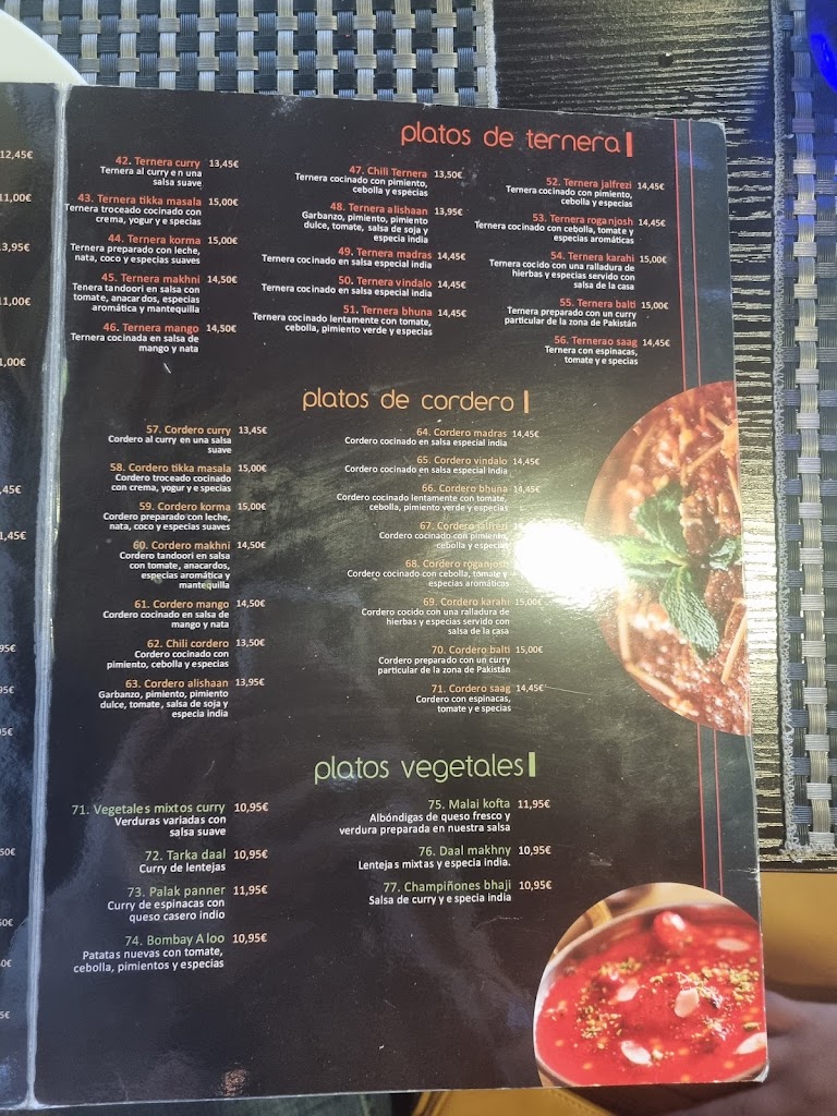 TANDOORI MASALA INDIAN CUISINE — Carta
