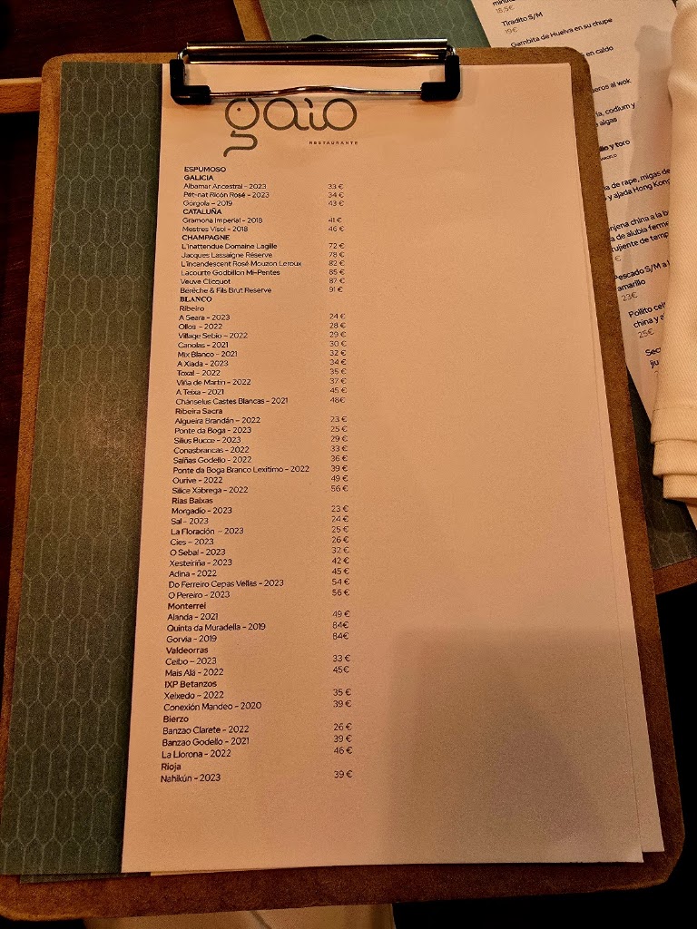 Restaurante Gaio — Carta