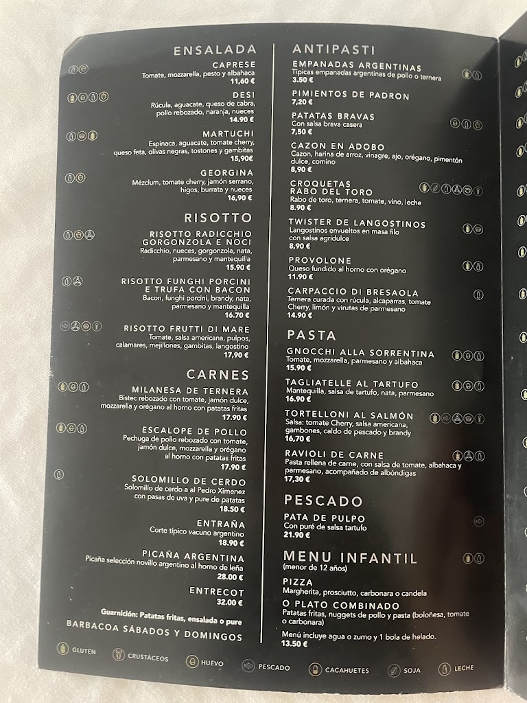 Restaurante Di Argento — Carta