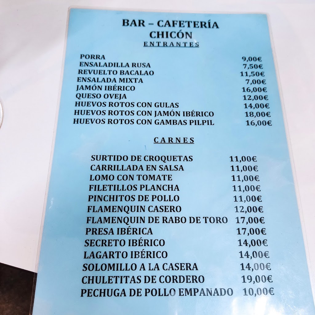Cafeteria Bar Chicon — Carta