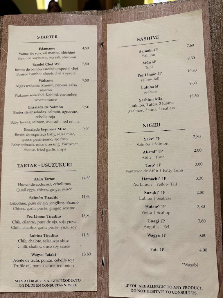 Restaurante Dajidali — Carta