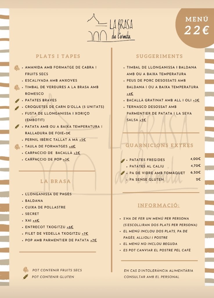 Bar Restauranre La Brasa de l'Ermita — Carta