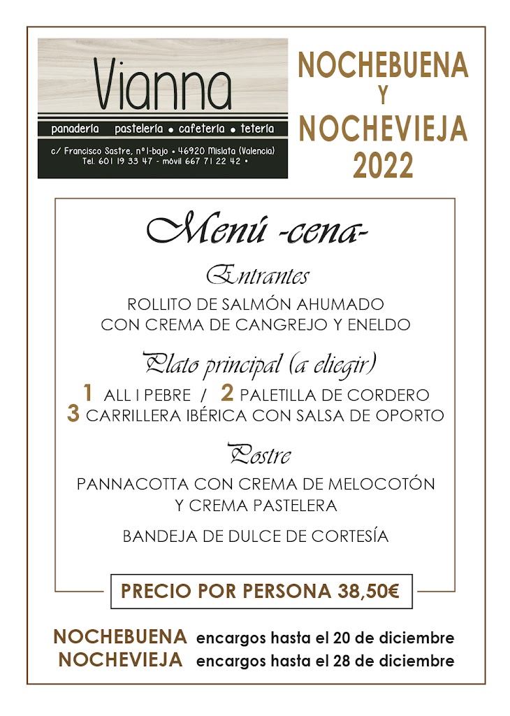 Horno Cafeteria Vianna — Carta