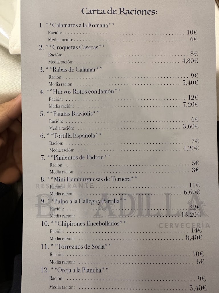 Restaurante Boadilla — Carta