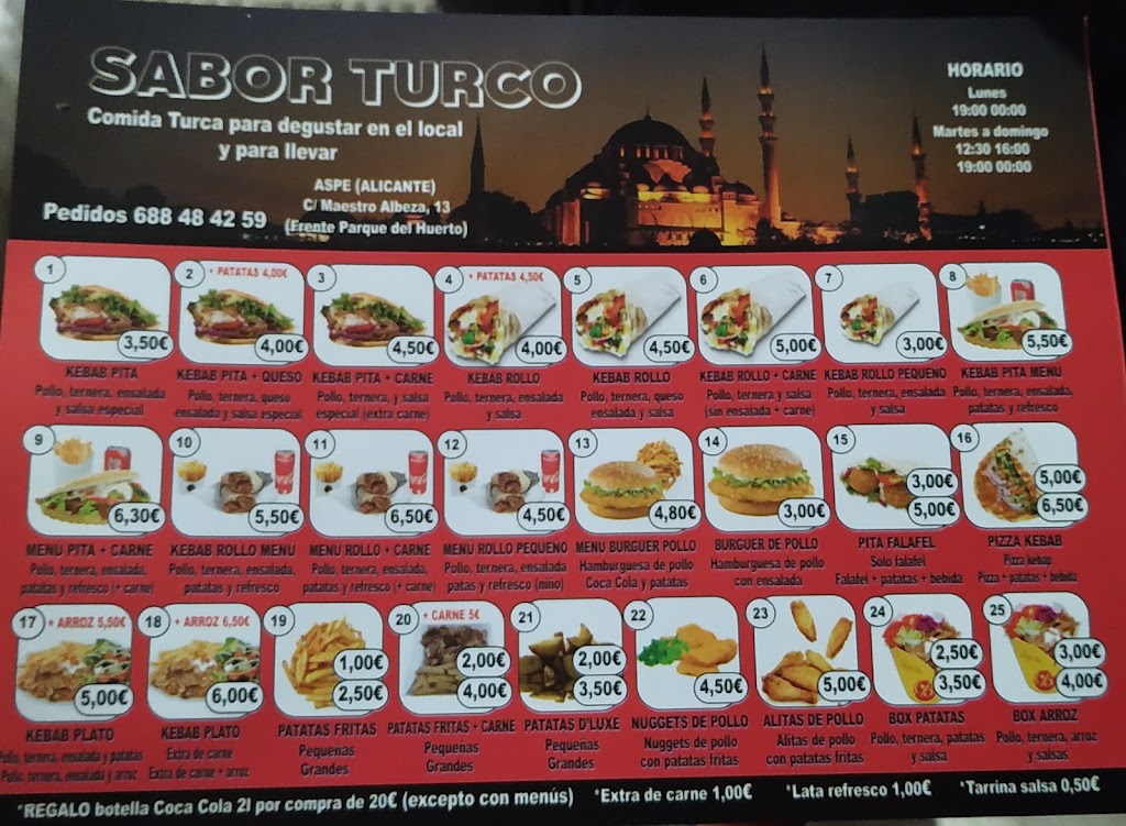 Restaurante Sabor turco — Carta