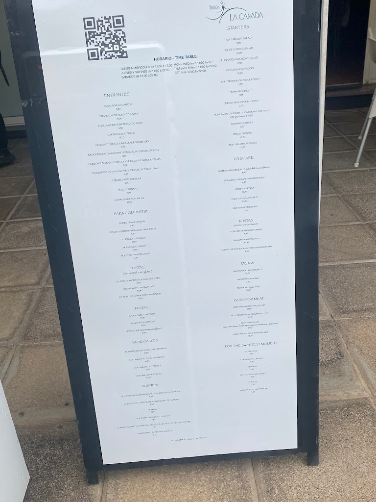 Restaurante Tasca La Canada — Carta