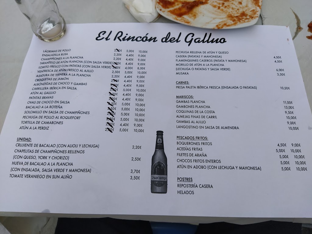 Bar El Rincon del Galluo — Carta