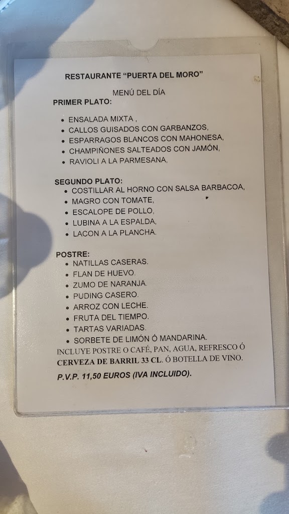 Restaurante Puerta del Moro — Carta
