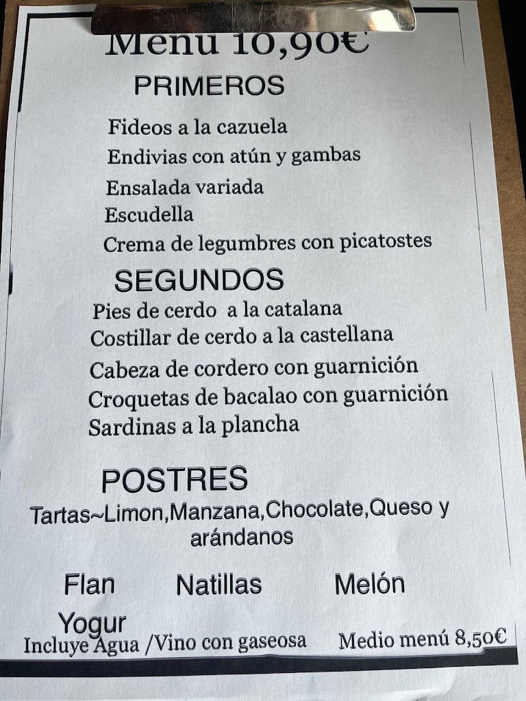 Bar La Muntanyeta — Carta