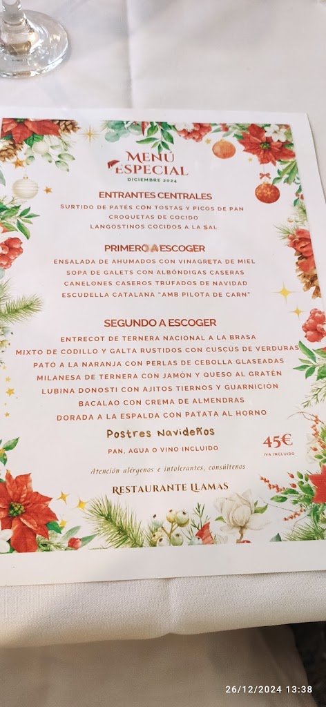 Restaurante Llamas — Carta