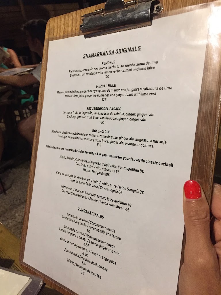 Shamarkanda Restaurante Ibiza — Carta
