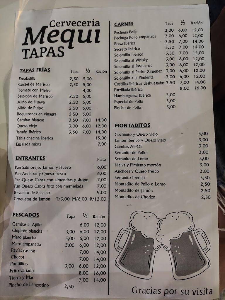 Bar Mequi Tapas Cerveceria — Carta