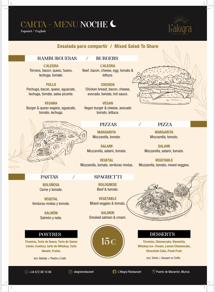 L'alegra Restaurante Bar — Carta