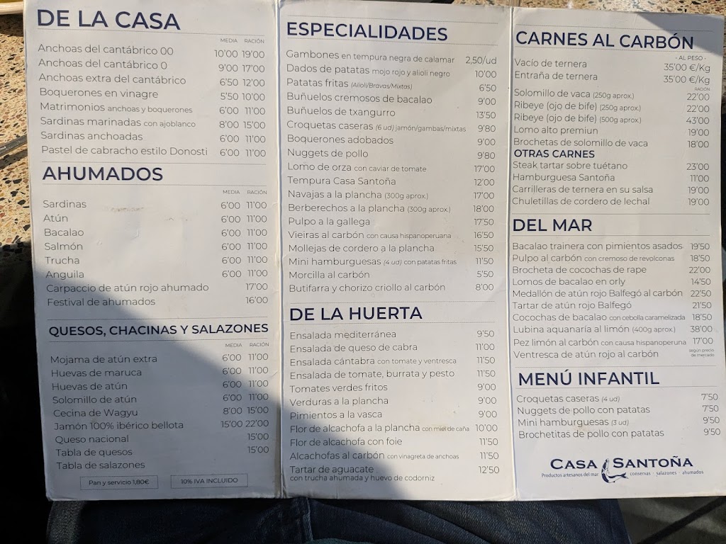 Restaurante Casa Santona — Carta