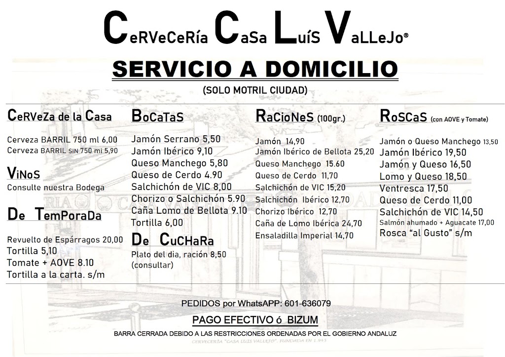 Cerveceria Casa Luis Vallejo — Carta