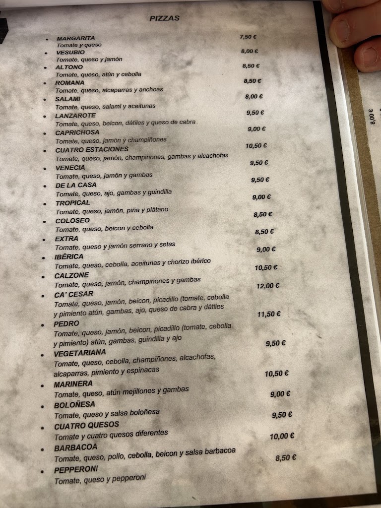 Pizzeria "Ca' Cesar" — Carta