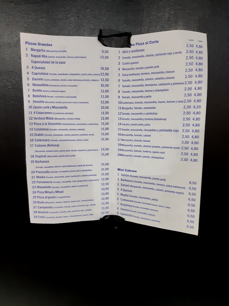 Pizzeria Piccola Napoli Mia — Carta