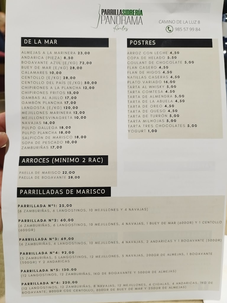 Restaurante-Sidreria Panorama — Carta