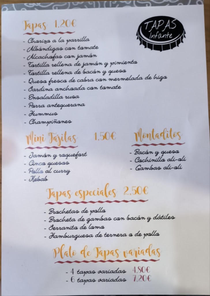 Bar INFANTE TAPAS — Carta